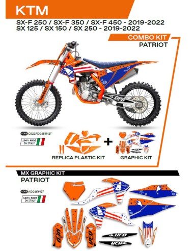 UFO KOMPLET PLASTIKÓW KTKIT522127 PLUS KOMPLET NAKLEJEK (OKLEIN) KTM SX/SXF 125/150/250/350/450 '19-'22 W ZESTAWIE PRZEDNIA