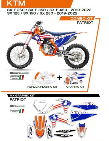 UFO KOMPLET PLASTIKÓW KTKIT522999X PLUS KOMPLET NAKLEJEK (OKLEIN) KTM SX/SXF 125/150/250/350/450 '19-'22 W ZESTAWIE PRZEDNIA