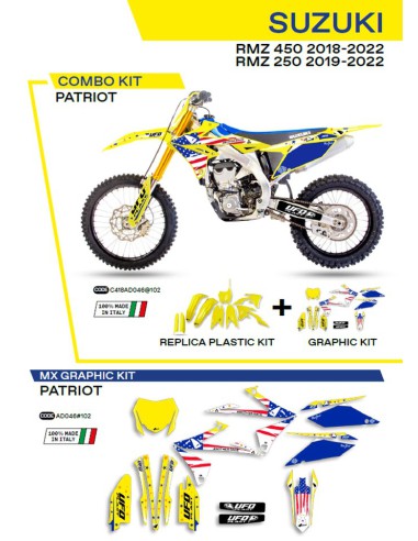 UFO KOMPLET PLASTIKÓW SUKIT418102 PLUS KOMPLET NAKLEJEK (OKLEIN) SUZUKI RMZ 250 '19-'22 RMZ 450 '18-'22 W ZESTAWIE PRZEDNIA