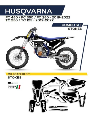 UFO KOMPLET NAKLEJEK (OKLEIN) HUSQVARNA TC 125/250 '19-'22 FC 250/350/450 '19-'22 STOKES KOLOR CZARNY - WYPRZEDAŻ