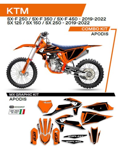 UFO KOMPLET NAKLEJEK (OKLEIN) KTM SX/SXF 125/150/250/350/450 '19-'22 APODIS KOLOR POMARAŃCZOWY - WYPRZEDAŻ