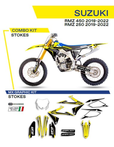 UFO KOMPLET NAKLEJEK (OKLEIN) SUZUKI RMZ 250 '19-'22 RMZ 450 '18-'22 STOKES KOLOR OEM (ŻÓŁTY/ BIAŁY/CZARNY) - WYPRZEDAŻ