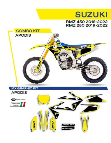 UFO KOMPLET NAKLEJEK (OKLEIN) SUZUKI RMZ 250 '19-'22 RMZ 450 '18-'22 APODIS KOLOR ŻÓŁTY - WYPRZEDAŻ