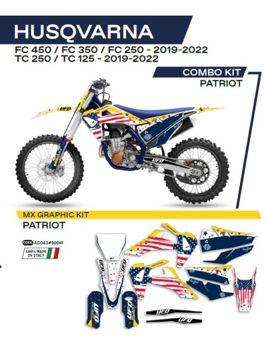 UFO KOMPLET NAKLEJEK (OKLEIN) HUSQVARNA TC 125/250 '19-'22 FC 250/350/450 '19-'22 PATRIOT KOLOR OEM (BIAŁY/NIEBIESKI) -