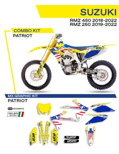 UFO KOMPLET NAKLEJEK (OKLEIN) SUZUKI RMZ 250 '19-'22 RMZ 450 '18-'22 PATRIOT KOLOR ŻÓŁTY - WYPRZEDAŻ