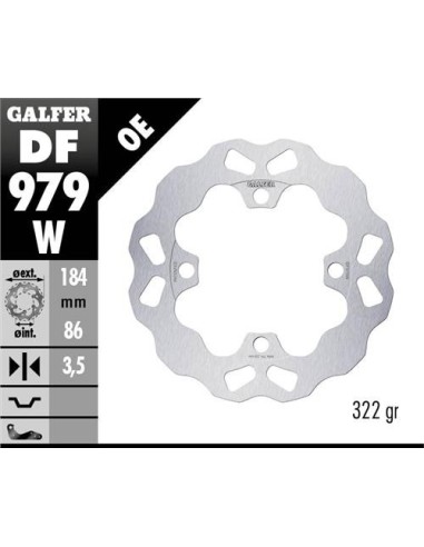 GALFER TARCZA HAMULCOWA TYŁ YAMAHA YXR 700 RHINO '08- WAVE (184X86X3,5MM)