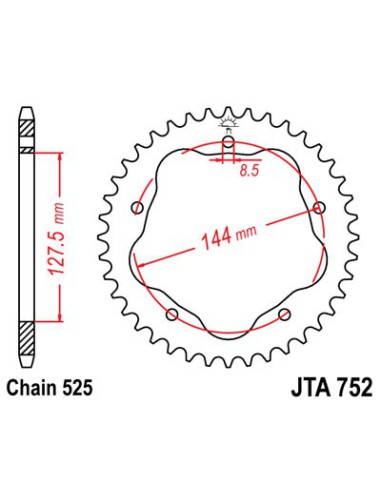 JT ZĘBATKA TYLNA 4320 42 ALUMINIOWA DUCATI 848/916/996/1000/1100 (POTRZEBNY ADAPTER JTA750B) (432042JTA) (ŁAŃC. 525) KOLOR