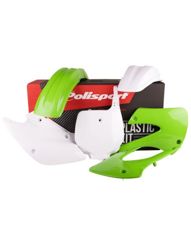 POLISPORT KOMPLET PLASTIKÓW KAWASAKI KX 85/100/112 '01-'13 W ZESTAWIE TABLICA PRZEDNIA (8661700007) KOLOR ZIELONO BIAŁY OEM