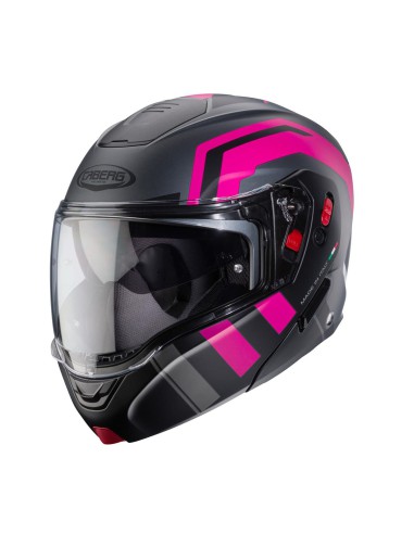 CABERG KASK SZCZĘKOWY FLIP-UP MODEL HORUS X ROAD KOLOR SZARY MAT/CZARNY/FUKSJA (INTENSYWNY ODCIEŃ RÓŻOWEGO) ROZMIAR XS (PINLOCK