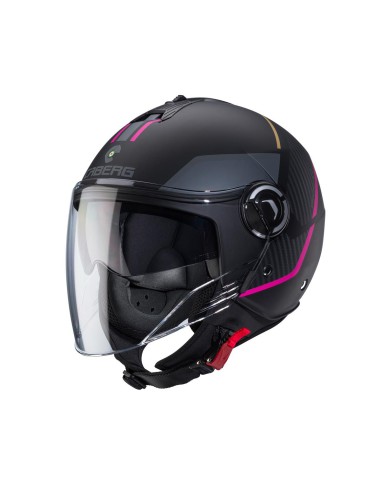 CABERG KASK OTWARTY JET Z BLENDĄ MODEL RIVIERA V4X GEO KOLOR CZARNY MAT/SZARY/FUKSJA (INTENSYWNY ODCIEŃ RÓŻOWEGO) ROZMIAR XS