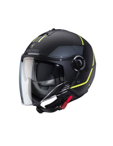 CABERG KASK OTWARTY JET Z BLENDĄ MODEL RIVIERA V4X GEO KOLOR CZARNY MAT/ŻÓŁTY FLUO/SZARY ROZMIAR M