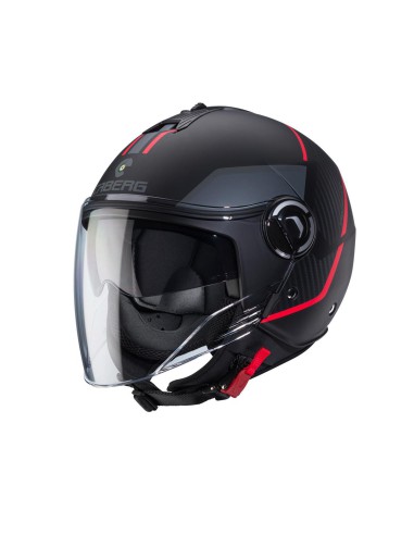 CABERG KASK OTWARTY JET Z BLENDĄ MODEL RIVIERA V4X GEO KOLOR CZARNY MAT/CZERWONY/SZARY ROZMIAR XS