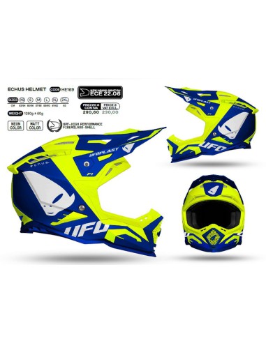 UFO KASK ECHUS CROSS KOLOR NIEBIESKI/ŻÓŁTY FLUO ROZMIAR XL ( ECE 22R06 ) - KOLEKCJA 2024