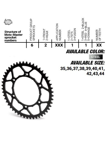 MOTO-MASTER ZĘBATKA TYLNA STALOWA ULTRALIGHT 4395 40 (439540) KTM SX 50/SX 50 MINI '04-'13 (ŁAŃC. 415) KOLOR CZARNY