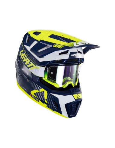 LEATT NOWOŚĆ KASK MOTO 7.5 V24 (+GOGLE VELOCITY 4.5 GRATIS) HELMET KIT BLUE KOLOR GRANATOWY/ŻÓŁTY FLUO/BIAŁY ROZMIAR M (57-58