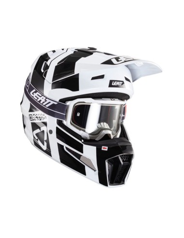 LEATT NOWOŚĆ KASK MOTO 3.5 V24 (+GOGLE VELOCITY 4.5 GRATIS) HELMET KIT BLACK/WHITE KOLOR CZARNY/BIAŁY ROZMIAR M (57-58 cm)