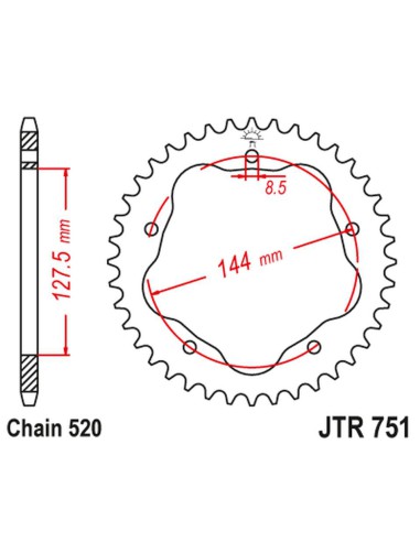 JT ZĘBATKA TYLNA 4320M 40 ALUMINIOWA (ERGAL) DUCATI MONSTER 800 S2R '05-'07, HYPERMOTARD 950 '19-'23, BIPOSTO 748/S '95-'03