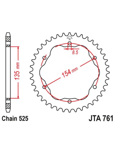 JT ZĘBATKA TYLNA ALUMINIOWA (ERGAL) DUCATI 1098/R /S '07-'09, STREETFIGHTER 1099 '09-'13, 1198R/S '09-'11, 1199 PANIGALE