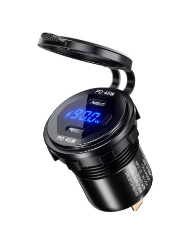 BIKETEC MOTOCYKLOWE PODWÓJNE GNIAZDO USB Typ-C PD - 90 W POWER DELIVERY MONTAŻ NA POWIERZCHNIE PŁASKĄ (OWIEWKA, KUFER) LUB NA