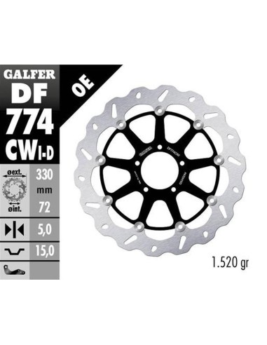 GALFER TARCZA HAMULCOWA PRZÓD DUCATI 1098 '07-'08 1198S/R '09- 1103/1199/1299 PANIGALE '12- MULTISTRADA 1103 V4 '21-23 (LEWA)