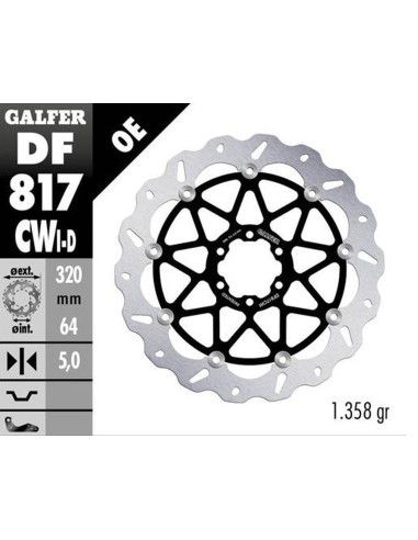 GALFER TARCZA HAMULCOWA PRZÓD BMW HP 4 '12- S 1000R/RR '09-'23 MOTO GUZZI 1400 AUDACE '15- 1400 CALIFORNIA '13- (LEWA) (WAVE