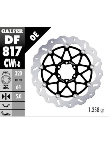 GALFER TARCZA HAMULCOWA PRZÓD BMW HP 4 '12- S 1000R/RR '09-'23 MOTO GUZZI 1400 AUDACE '15- 1400 CALIFORNIA '13- (PRAWA) (WAVE