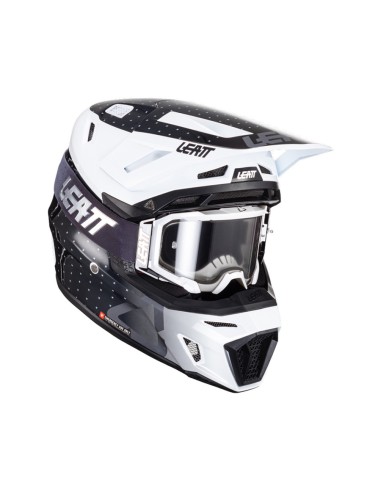 LEATT NOWOŚĆ KASK MOTO 8.5 V24 (+GOGLE VELOCITY 5.5 GRATIS) HELMET KIT BLACK/WHITE KOLOR CZARNY/BIAŁY ROZMIAR M (57-58 cm)