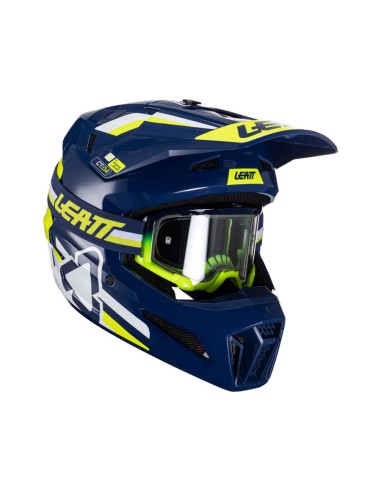 LEATT NOWOŚĆ KASK MOTO 3.5 V24 (+GOGLE VELOCITY 4.5 GRATIS) HELMET KIT BLUE KOLOR GRANATOWY/ŻÓŁTY FLUO/BIAŁY ROZMIAR M (57-58