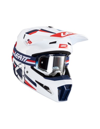 LEATT NOWOŚĆ KASK MOTO 3.5 V24 (+GOGLE VELOCITY 4.5 GRATIS) HELMET KIT ROYAL KOLOR BIAŁY/GRANATOWY/CZERWONY ROZMIAR S (55-56 cm)