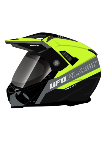 UFO KASK ARIES OFFROAD / DUAL / TOURER / CROSSOVER Z SZYBĄ, DASZKIEM I BLENDĄ PRZECIWSŁONECZNĄ KOLOR CZARNY/SZARY/ŻÓŁTY FLUO