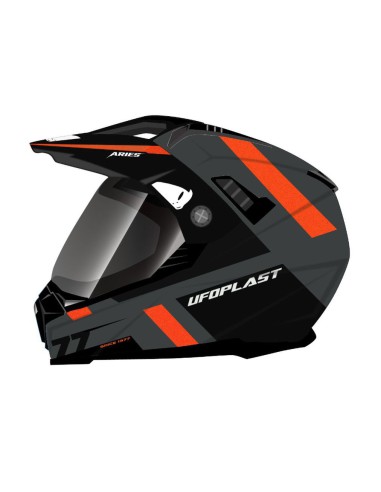 UFO KASK ARIES OFFROAD / DUAL / TOURER / CROSSOVER Z SZYBĄ, DASZKIEM I BLENDĄ PRZECIWSŁONECZNĄ KOLOR CZARNY/SZARY/CZERWONY FLUO