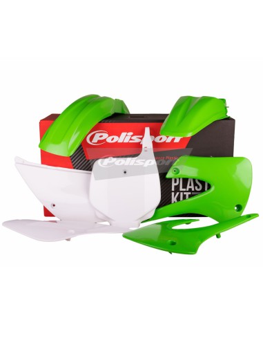 POLISPORT KOMPLET PLASTIKÓW KAWASAKI KX 85 '01-'13 KX 100 '01-'13 W ZESTAWIE TABLICA PRZEDNIA (8662900002) KOLOR ZIELONO BIAŁY