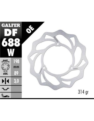 GALFER TARCZA HAMULCOWA PRZÓD KTM SX 65 '98-23, HUSQVARNA TC 65 '17-23, GAS GAS MC 65 '21-23 (198X89X3MM) (3x6,5MM) WAVE