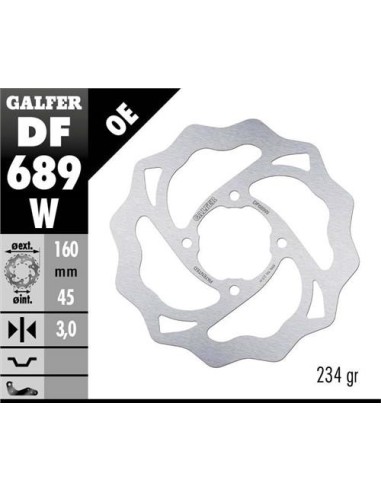 GALFER TARCZA HAMULCOWA TYŁ KTM 65 SX '98-'22, GAS GAS MC 65 '21-22 (160X45X3) (4X6,5MM) WAVE