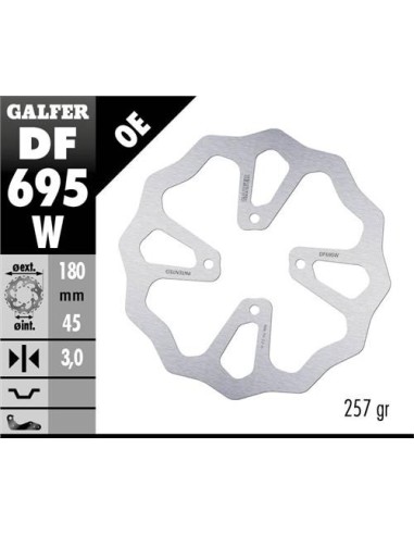 GALFER TARCZA HAMULCOWA TYŁ KTM 65 SX '23-, HUSQVARNA TC 65 '23-, GAS GAS MC 65 '23- (180X45X3) (4X6,25MM) WAVE