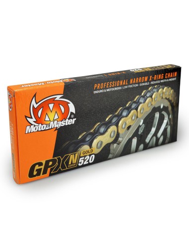 MOTO-MASTER ŁAŃCUCH NAPĘDOWY GPXN-520G PROFESSIONAL NARROW X-RING MOTOCROSS / ENDURO RACING X-RING CHAIN KOLOR ZŁOTY / CZARNY