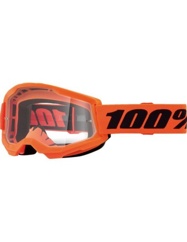 100 PROCENT GOGLE MODEL STRATA 2 YOUTH JUNIOR NEON ORANGE - CLEAR LENS - KOLOR POMARAŃCZOWY/CZARNY SZYBKA PRZEŹROCZYSTA