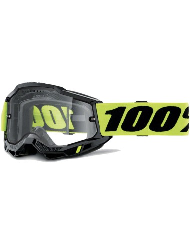 100 PROCENT GOGLE MODEL ACCURI 2 ENDURO MOTO BLACK - DUAL CLEAR LENS - KOLOR CZARNY/ŻÓŁTY FLUO SZYBKA PODWÓJNA PRZEŻROCZYSTA