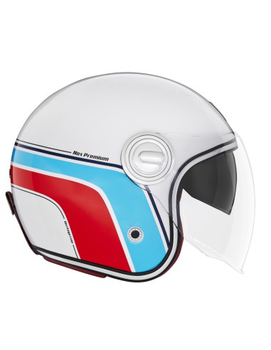 NOX PREMIUM KASK OTWARTY JET HERITAGE LINE KOLOR BIAŁY/NIEBIESKI/CZERWONY ROZMIAR M