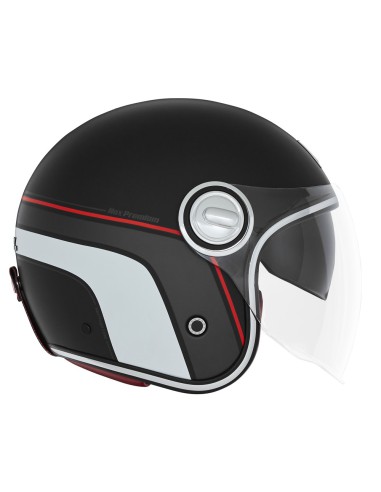 NOX PREMIUM KASK OTWARTY JET HERITAGE LINE KOLOR CZARNY MAT/CZERWONY/BIAŁY ROZMIAR M