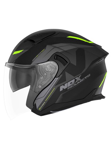 NOX KASK OTWARTY JET Z BLENDĄ N130 KLINT KOLOR CZARNY MAT/ZÓŁTY FLUO ROZMIAR M