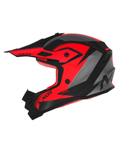 NOX KASK CROSS / OFFROAD N761 FUSION KID / JUNIOR (DZIECIĘCY) KOLOR CZARNY MAT/CZERWONY ROZMIAR M (ZAPIĘCIE MIKROMETRYCZNE)