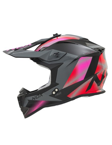 NOX KASK CROSS / OFFROAD N633 FUSION KOLOR SZARY/RÓŻOWY/CZERWONY ROZMIAR S (ZAPIĘCIE MIKROMETRYCZNE)