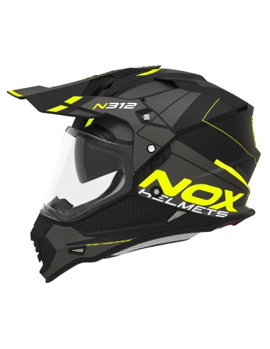 NOX KASK OFFROAD / TRAIL DUOSPORT (DUAL) N312 DRONE Z SZYBKĄ I BLENDĄ KOLOR SZARY/ŻÓŁTY FLUO ROZMIAR S