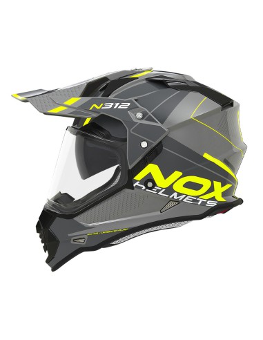 NOX KASK OFFROAD / TRAIL DUOSPORT (DUAL) N312 DRONE Z SZYBKĄ I BLENDĄ KOLOR SZARY/ŻÓŁTY FLUO ROZMIAR M