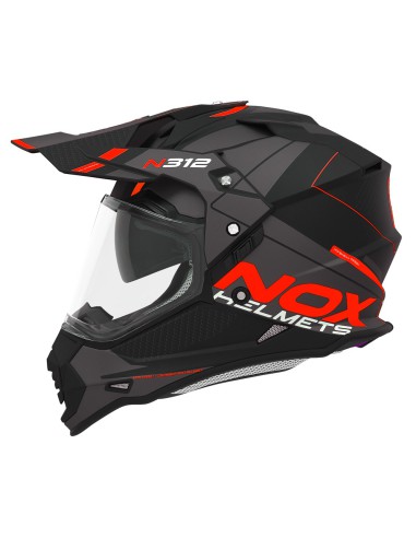 NOX KASK OFFROAD / TRAIL DUOSPORT (DUAL) N312 DRONE Z SZYBKĄ I BLENDĄ KOLOR CZARNY/SZARY/CZERWONY MAT ROZMIAR M