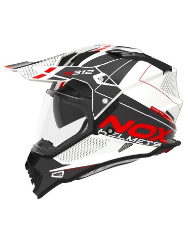 NOX KASK OFFROAD / TRAIL DUOSPORT (DUAL) N312 DRONE Z SZYBKĄ I BLENDĄ KOLOR BIAŁY/CZERWONY ROZMIAR XS