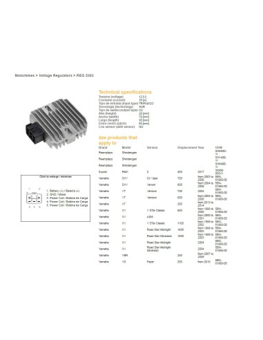 DZE REGULATOR NAPIĘCIA YAMAHA XVS 650 '98-'00, XV1600 '99-'04, XVS1100 '99-'02 (OEM-5BN-81960-00) (RGU-210) (35A)