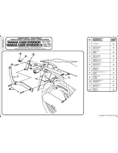 KAPPA STELAŻ KUFRA CENTRALNEGO YAMAHA XJ 600 DIVERSION (91-03), DIVERSION N (96-99) ( BEZ PŁYTY )