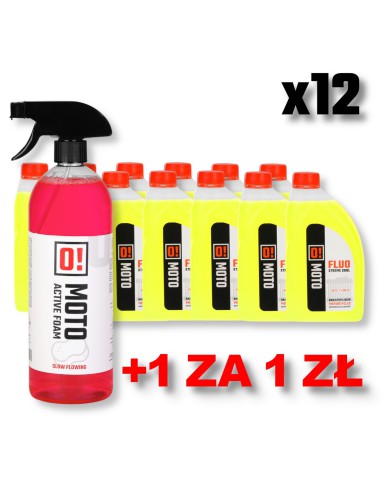 OMOTO ZESTAW 12 SZTUK PŁYN DO CHŁODNIC 1L O! FLUO XTREME COOL + OMOTO PŁYN DO MYCIA MOTOCYKLI (PIANA AKTYWNA) 1L O! ACTIVE FOAM